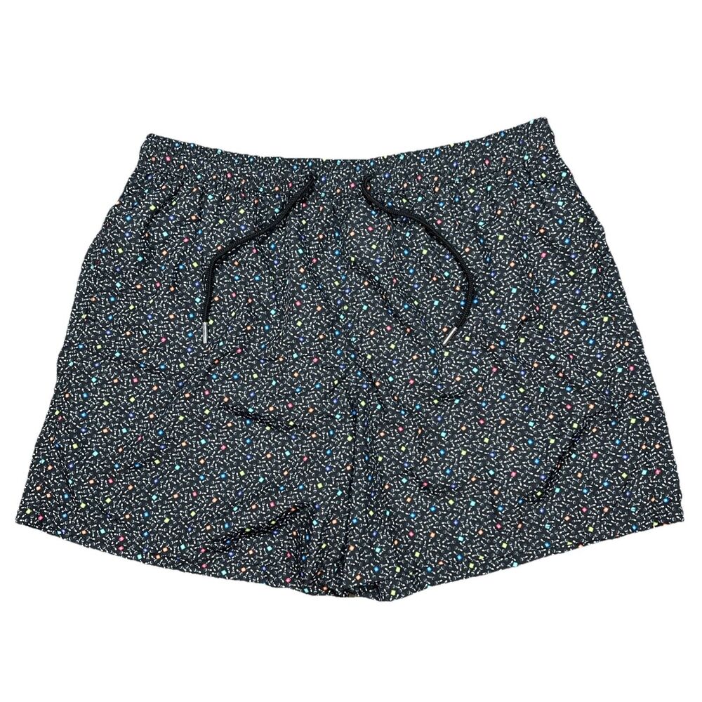 Jared Lang Mens Shorts SZ XL  Lined Swim Trunks Beach Black Geometric Patterned
